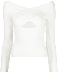 Self-Portrait - Ribbed Knit Crossover Top - Lyst