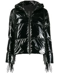 Pinko Fringe Trim Puffer Jacket - Black