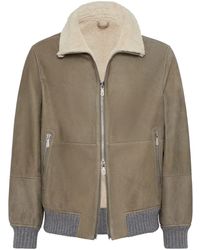 Brunello Cucinelli - Lederjacke Mit Shearling-Kragen - Lyst