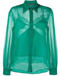 Alberta Ferretti - Silk Lace-Insert Shirt - Lyst