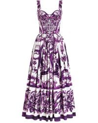 Dolce & Gabbana - Long Poplin Dress With Majolica Print - Lyst
