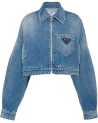 Prada - プラダ クロップド デニムジャケット - Lyst