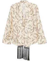 forte_forte - Leopard-Print Fringed-Scarf Shirt - Lyst