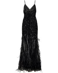 ROOM76 - Robe Ornée De Plumes À Col V - Lyst
