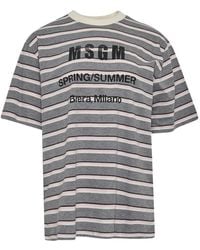 MSGM - Striped Logo-Print T-Shirt - Lyst