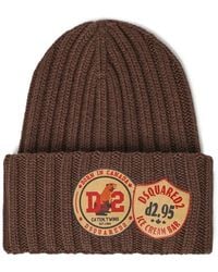 DSquared² - Gerippte Beanie mit Logo-Patch - Lyst
