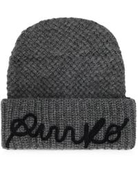 Pinko - Grob Gestrickte Beanie Mit Logo-Stickerei - Lyst