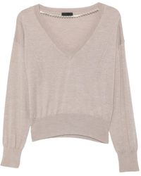Liu Jo - Crystal-Embellished V-Neck Sweater - Lyst