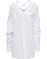 Prada - Off-shoulder Cotton Shirt Dress - Lyst