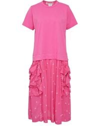 Comme des Garçons - Side Frills Leaf Pattern Midi Dress - Lyst