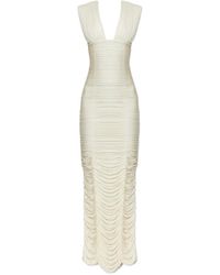 Versace - Ruched V-Neck Maxi Dress - Lyst