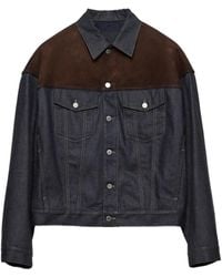 Prada - Suede-Panel Denim Jacket - Lyst