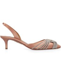 Aquazzura - Kitten-Heel Slingback Pumps with Crystal Embellishment - Lyst