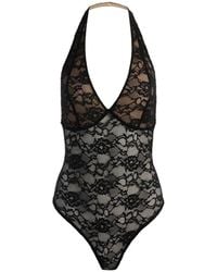 Alice + Olivia - Lina Plunging V-Neck Halter Lace Bodysuit - Lyst