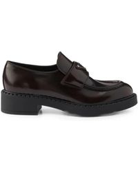 Prada - Chocolate Brushed Leather Loafers - Lyst