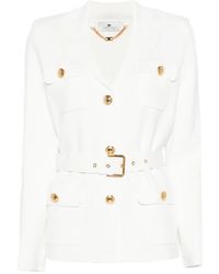 Elisabetta Franchi - Belted And Pocket Knit Cardigan - Lyst
