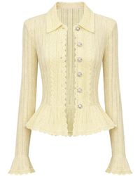 Self-Portrait - Pointelle-Knit Ruffled Cardigan - Lyst