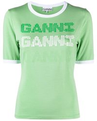 Ganni - Logo-print Short-sleeved T-shirt - Lyst