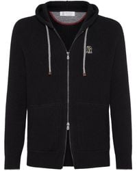 Brunello Cucinelli - Ribbed-Knit Cashmere Zip-Up Hoodie - Lyst