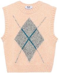 MSGM - Argyle-Intarsia Knitted Sweater - Lyst