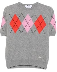 MSGM - T-Shirt Mit Argyle-Muster - Lyst