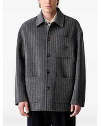 Drole de Monsieur - Pinstripe-Pattern Logo-Embroidered Shirt Jacket - Lyst