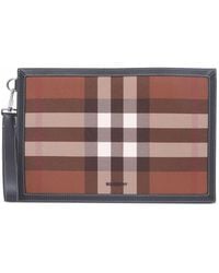 Burberry - Check-pattern Leather Pouch - Lyst