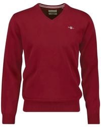 GANT - V-Neck Logo-Embroidery Sweater - Lyst