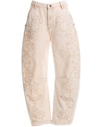 Agua Bendita - Fallon Distressed Floral-Embroidery Jeans - Lyst