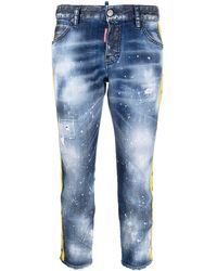DSquared² Jean court à bande logo - Bleu