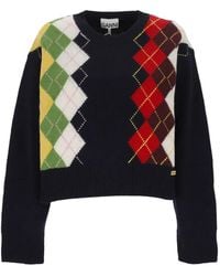 Ganni - Argyle Knit Sweater - Lyst