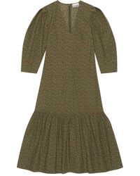 Ganni - Puff-Sleeve Floral-Print Midi Dress - Lyst