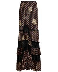 Etro - Silk And Lace Maxi Skirt With Fil Coupé Roses And Tie-Inspired Motif - Lyst