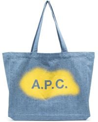 A.P.C. - Blue Cotton Tote Bag - Lyst