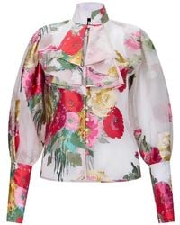 Libertine - Pat Nixon Ruffled Floral-Print Blouse - Lyst