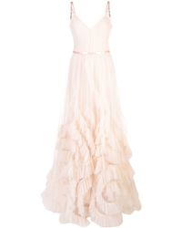 Marchesa notte Frilled Detailed Long Gown - Pink