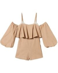 Twinset - Linen Blend Short Jumpsuit With Lace - Lyst