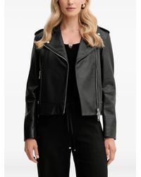 BOSS - Front-Zip Leather Biker Jacket - Lyst