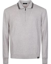 Fay - Polo Con Zip Corta E Bordi A Contrasto - Lyst