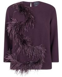 Antonelli - Feather-Trim Long-Sleeved Blouse - Lyst
