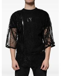 Dolce & Gabbana - Nylon Floral Lace Crew Neck T-Shirt - Lyst