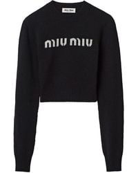 Miu Miu - Intarsien-Pullover Mit Logo - Lyst