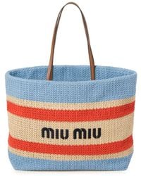 Miu Miu - Striped Woven Tote Bag - Lyst