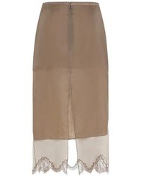 Carven - Lace-Trim Silk Midi Skirt - Lyst