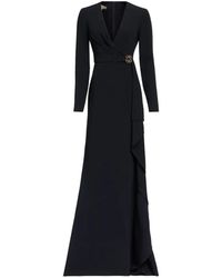 Elie Saab - V-Neck Ruffled-Trim Maxi Dress - Lyst