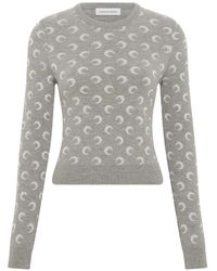Marine Serre - "Moon" Jacquard Knit Fitted Crewneck Sweater - Lyst