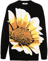 MSGM - Floral Intarsia-knit Jumper - Lyst