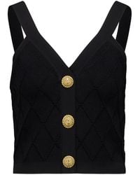 Balmain - Quilted-Knit Button-Up Top - Lyst