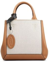Tod's - Double Up Shopping Bag In Leather And Canvas Small - Lyst