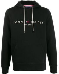 Tommy Hilfiger - Big & Tall - Schwarzer Kapuzenpullover mit beflocktem Logostreifen - Lyst